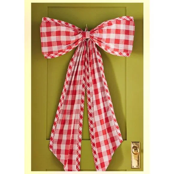 Anthropologie Gingham Bow Tree Topper Red NIP - Picture 3 of 9